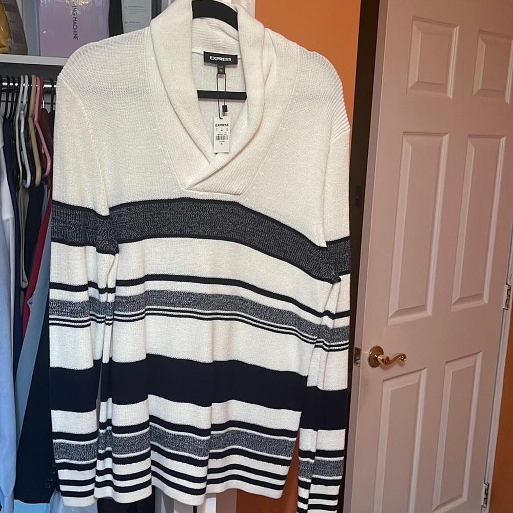 White and black Express sweater